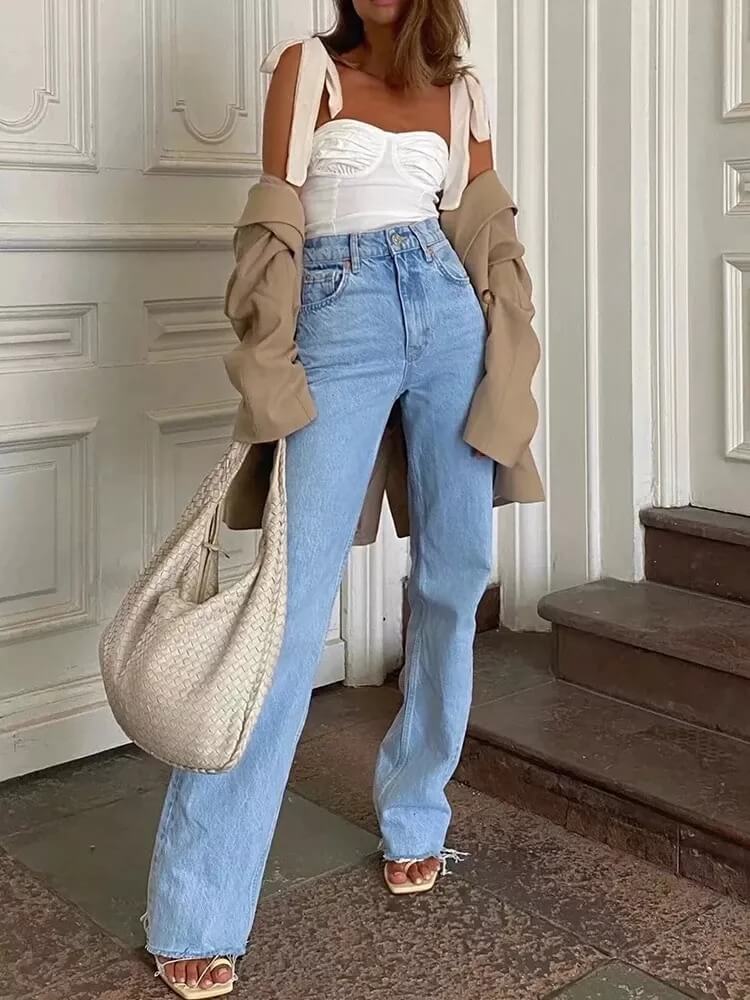 Calça Jeans Reta Wide Leg La Lila